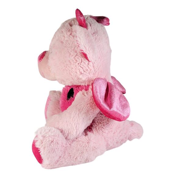 Dan Dee 14" Pink Bear in Ladybug Costume Plush Stuffed Animal Toy Hearts Glitter - Picture 2 of 10